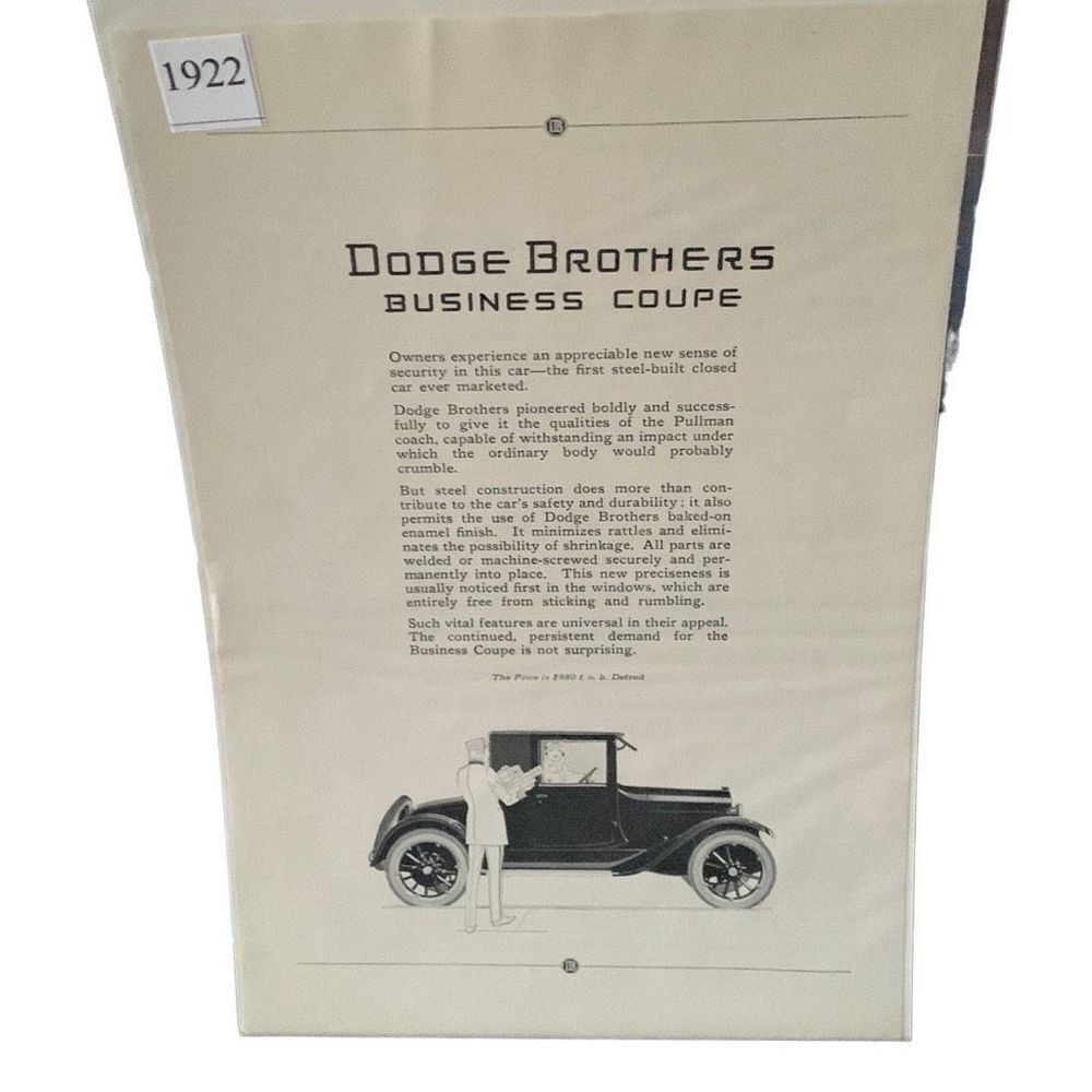 Vintage 1922 Dodge Brothers Business Coupe Ad Advertisment